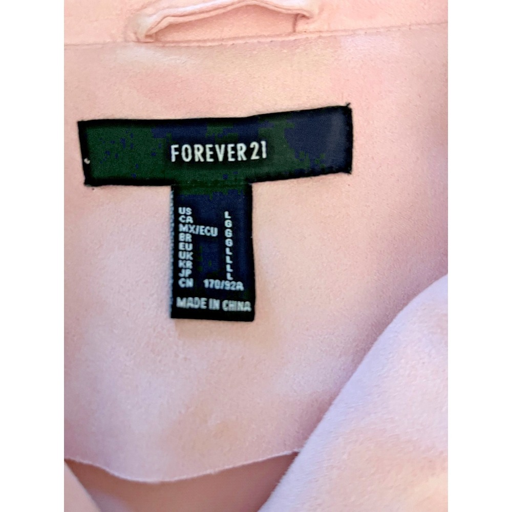 Faux Suede Pink Moto Jacket L Coquette Soft Pastel Biker Style Zip Pockets - Picture 7 of 8